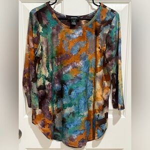 KAREN KANE ABSTRACT Multicolor Tie-Dye BURNOUT SHIRTTAIL TOP SIZE M